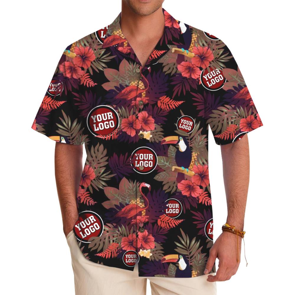 Tropical Toucan and Flamingo Custom Logo Hawaiian Shirt - variant image 1