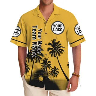 Custom Logo and Team Name Sunset Palm Tree Hawaiian Shirt