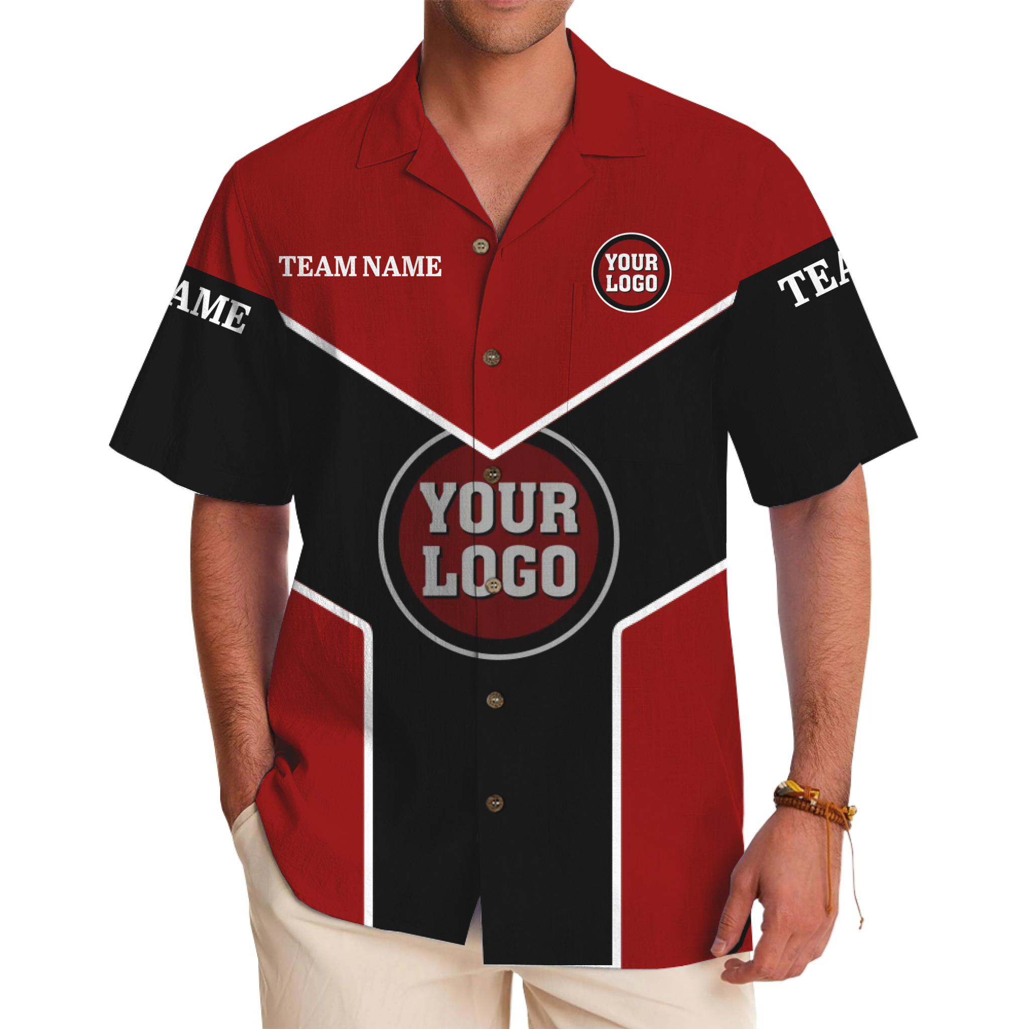 Custom Logo and Team Name Chevron Accent Button Up Shirt - variant image 1