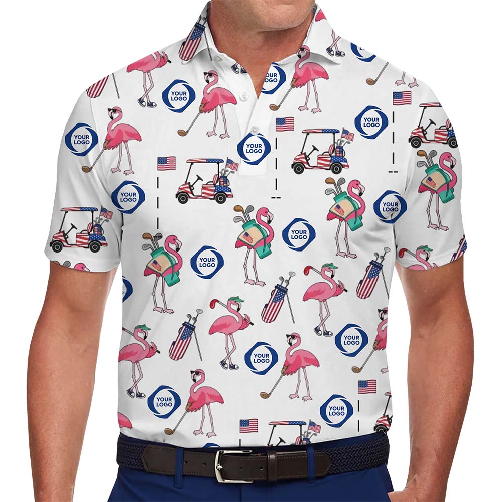 Custom Logo Flamingo Golf Polo Shirt With Preview - variant image 1