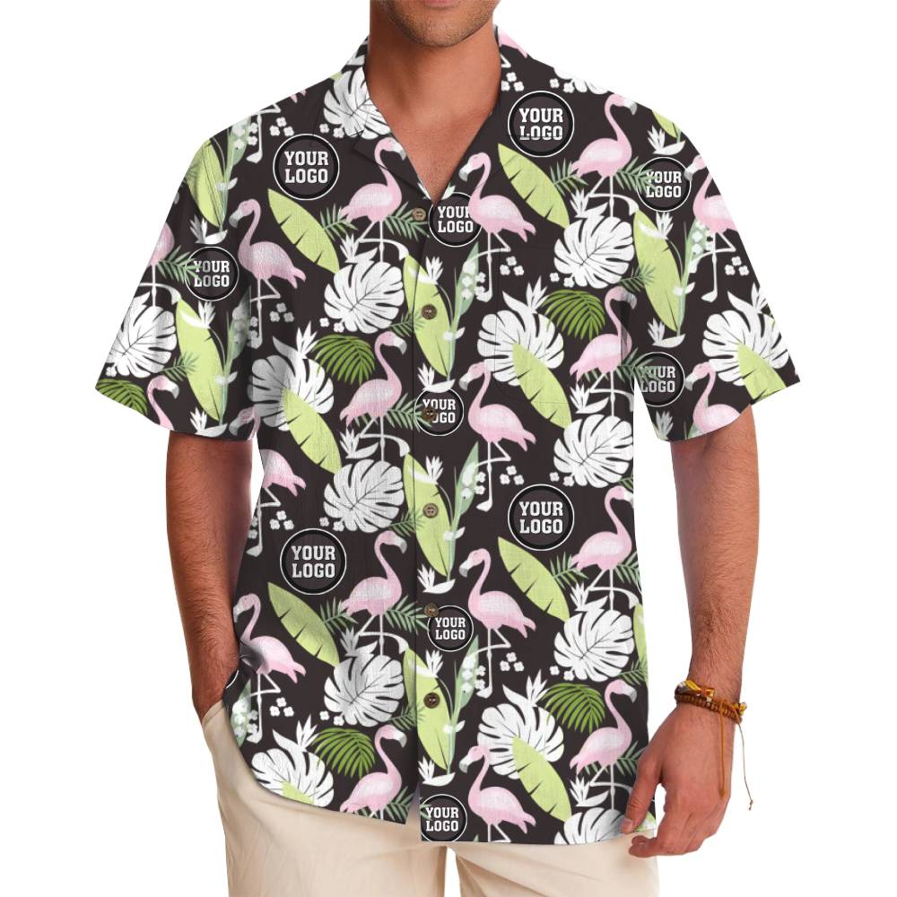 Tropical Flamingo Monstera Leaf Custom Logo Hawaiian Shirt - variant image 1