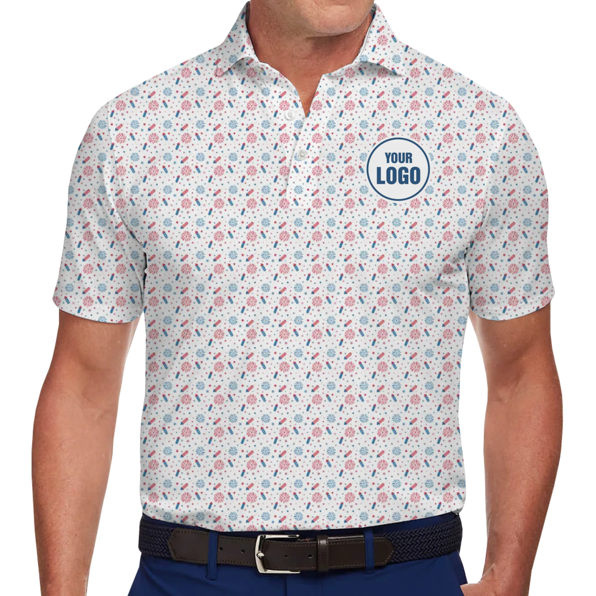 Patriotic Fireworks Custom Logo Polo Shirt With Preview - variant image 1