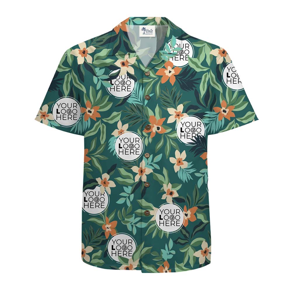 Elegant Floral Hawaiian Shirt With Custom Logo Printed