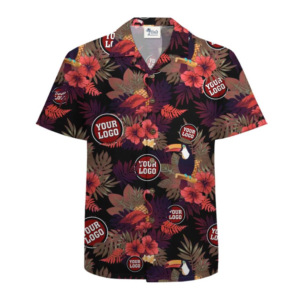 Tropical Toucan and Flamingo Custom Logo Hawaiian Shirt