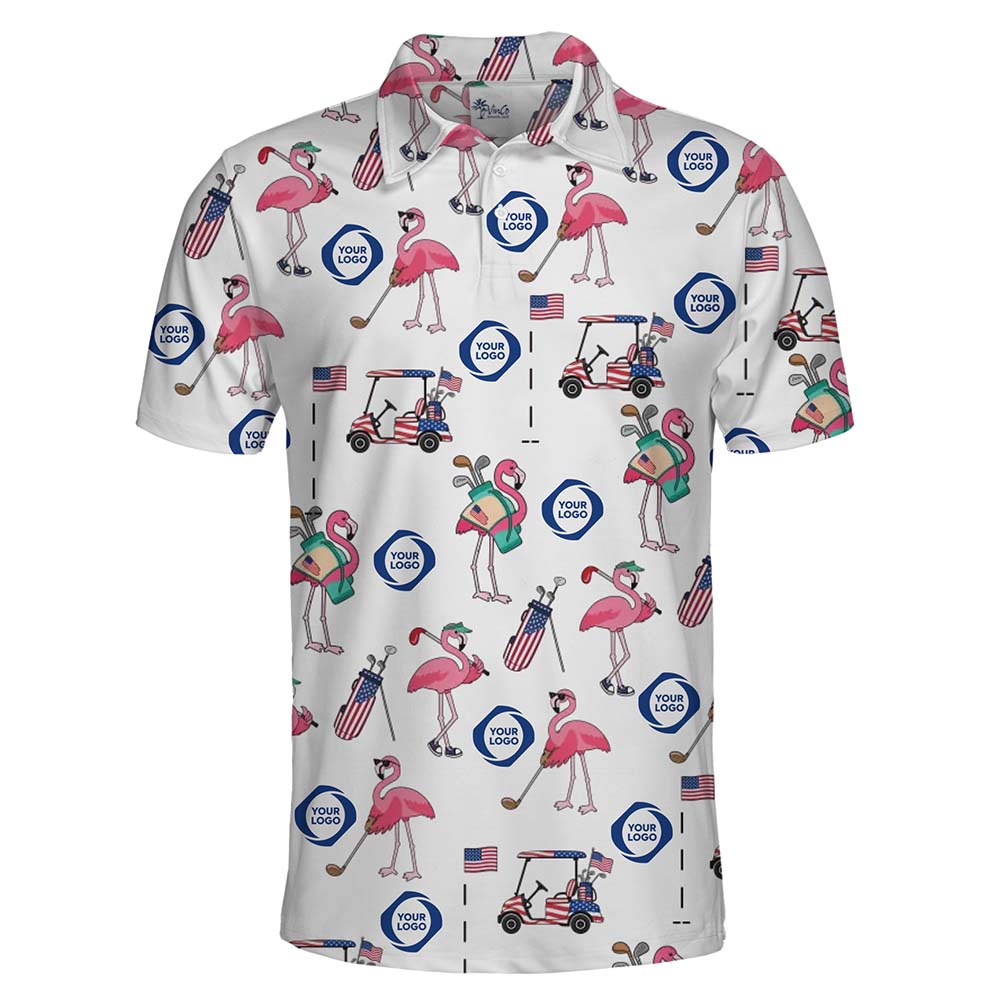 Custom Logo Flamingo Golf Polo Shirt With Preview