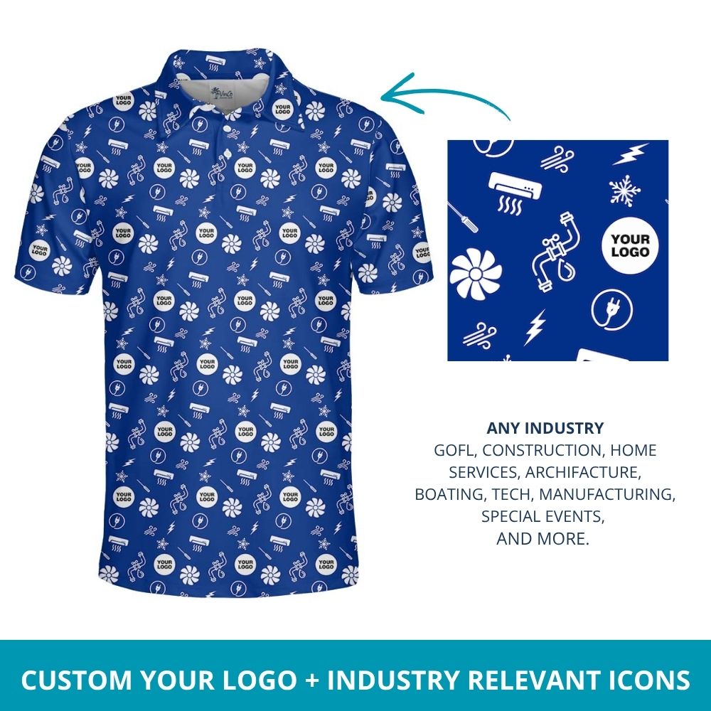 [Logo + Icons] Custom All Over Business Polo Shirt With Preview