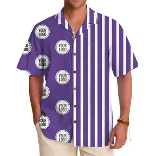 Custom Logo Striped Hawaiian Shirt With Preview