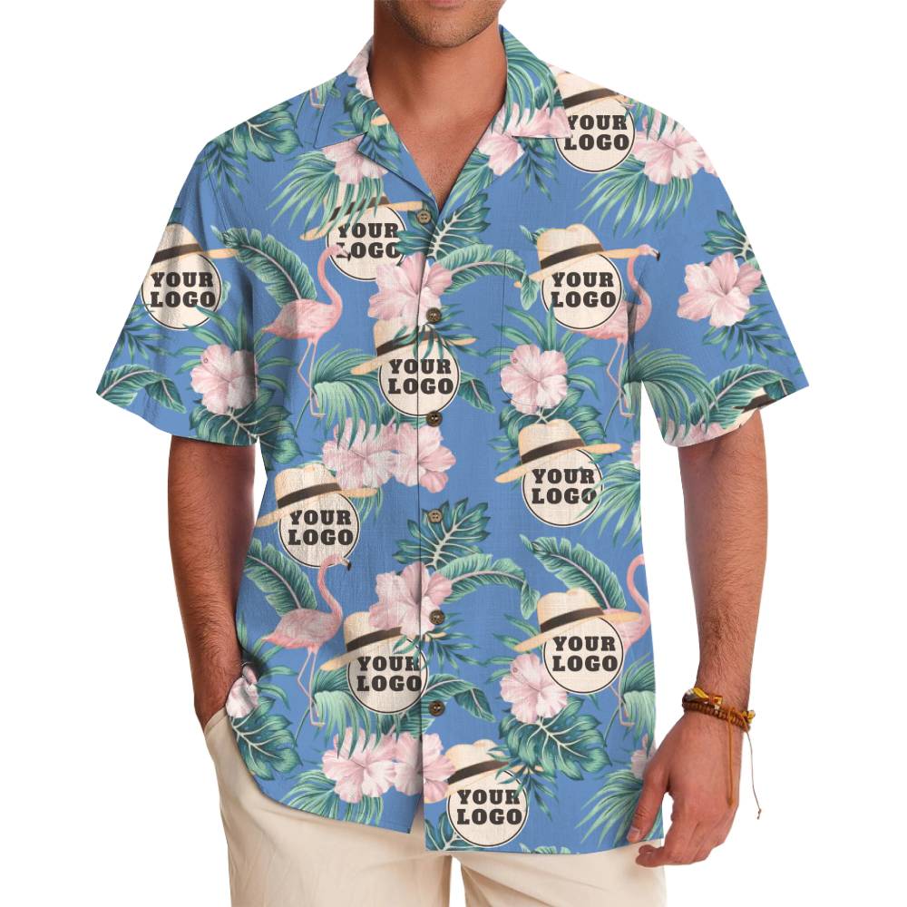 Tropical Flamingo Hat Custom Logo Hawaiian Shirt With Preview - variant image 1