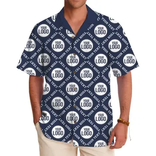 Custom Logo and Text Square Grid Hawaiian Shirt Uniform