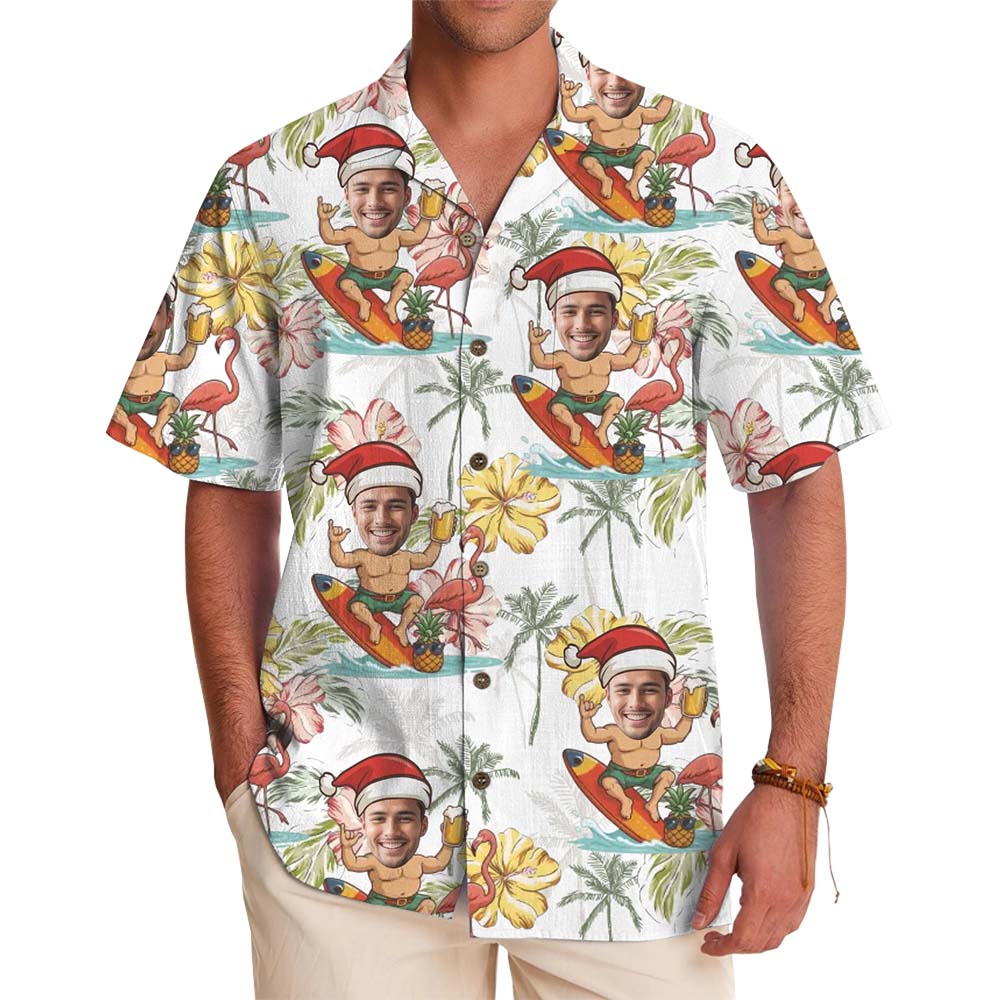 Personalized Santa Face Tropical Hawaiian Shirt With Preview - variant image 1