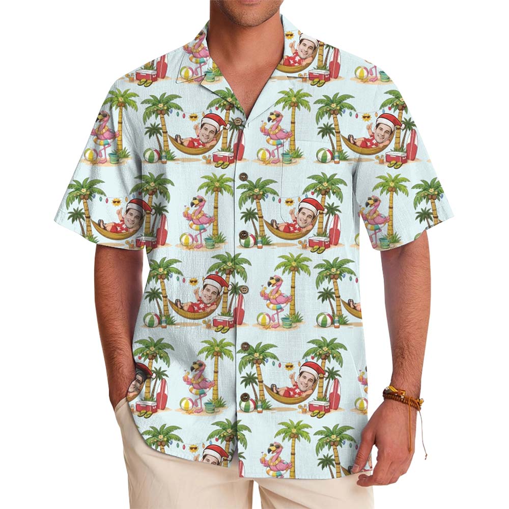 Custom Santa Face Summer Christmas Hawaiian Shirt - variant image 1