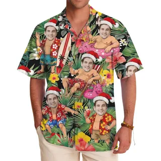 Summer Santa Custom Face Hawaiian Shirt With Preview
