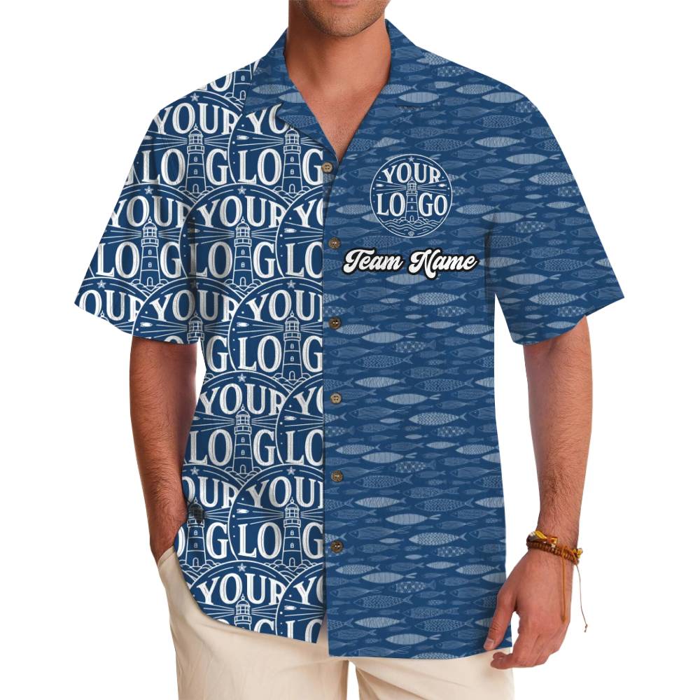 Unique Custom Logo and Team Name Ocean Split Pattern Button Up Shirt - variant image 1