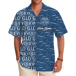 Unique Custom Logo and Team Name Ocean Split Pattern Button Up Shirt