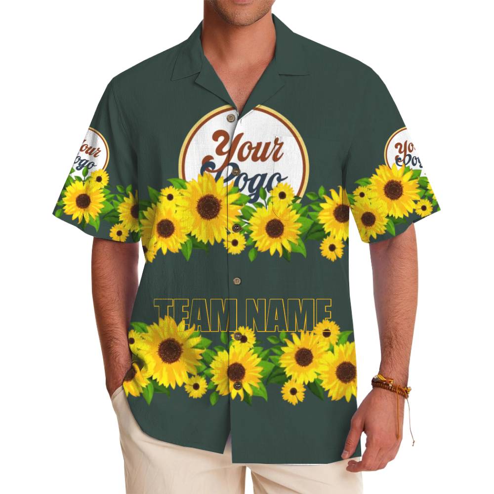 Custom Logo Sunflower Hawaiian Shirt with Team Name - variant image 1
