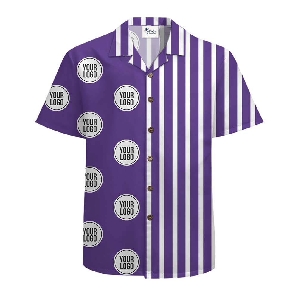 Custom Logo Striped Hawaiian Shirt With Preview
