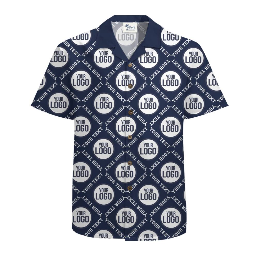 Custom Logo and Text Square Grid Hawaiian Shirt Uniform