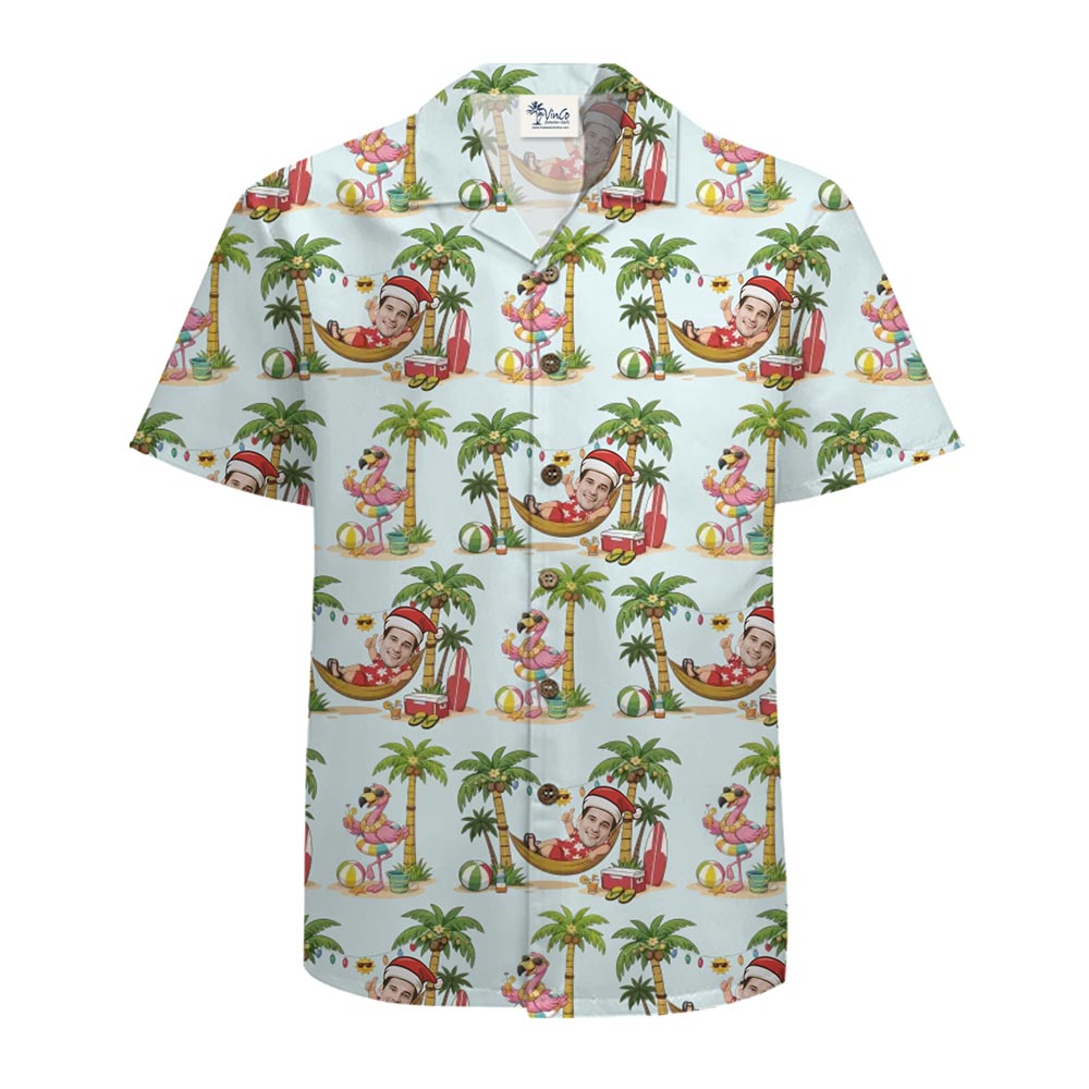 Custom Santa Face Summer Christmas Hawaiian Shirt