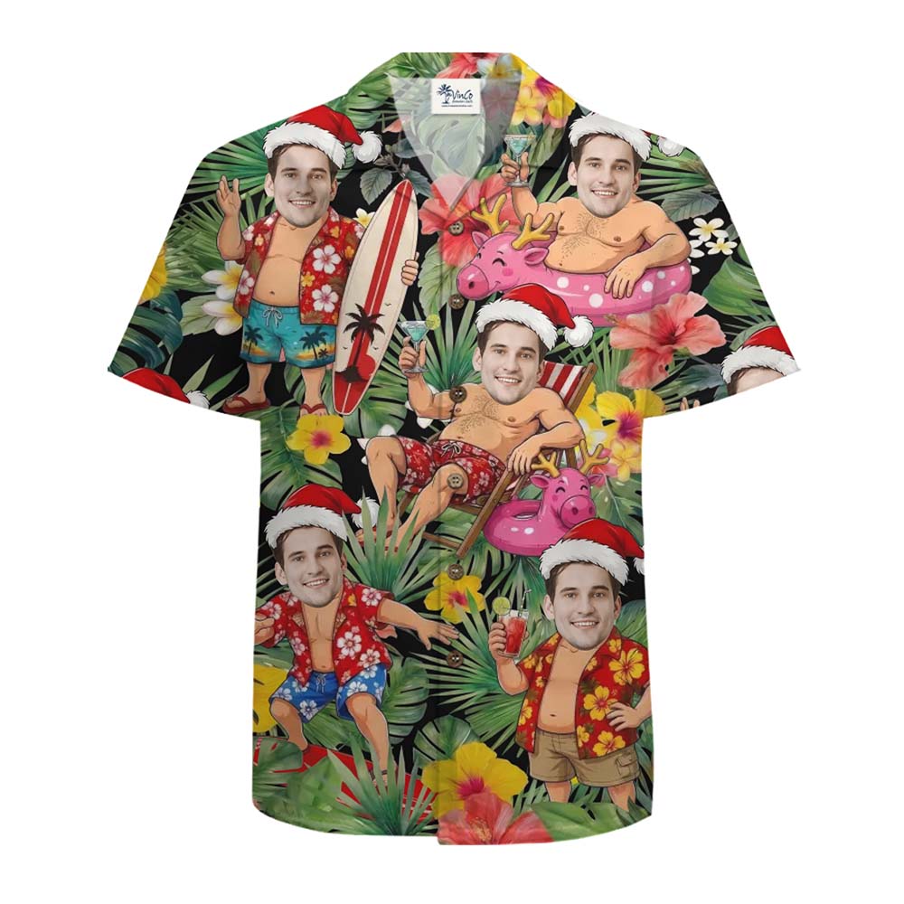Summer Santa Custom Face Hawaiian Shirt With Preview
