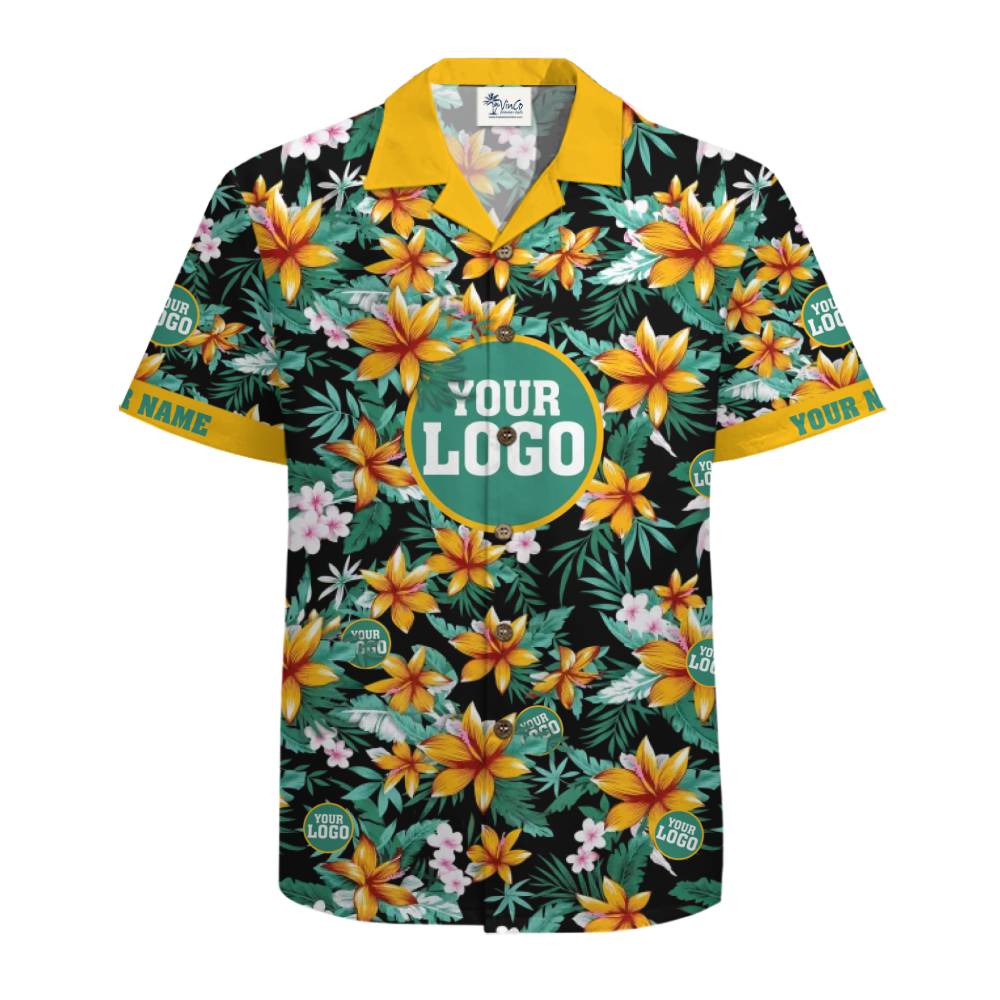 Tropical Floral Custom Logo Aloha Shirt With Preview