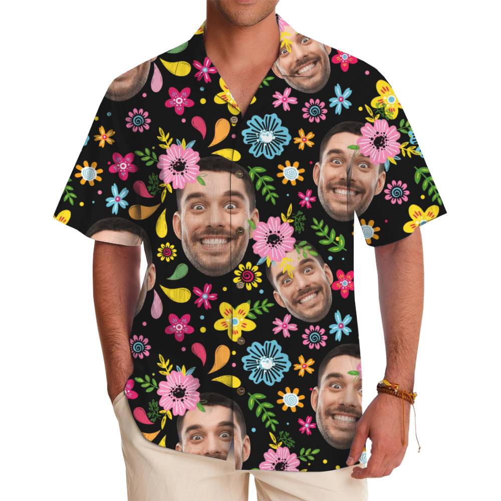 Custom Face Colorful Floral Hawaiian Shirt With Live Preview - variant image 1