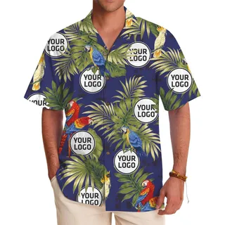 Custom Logo Tropical Parrot Hawaiian Shirt With Preview