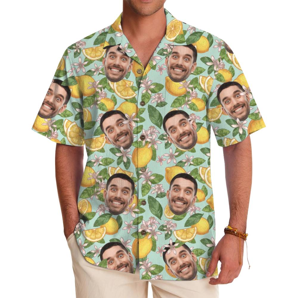 Custom Face Lemon Pattern Hawaiian Button Up Shirt - variant image 1