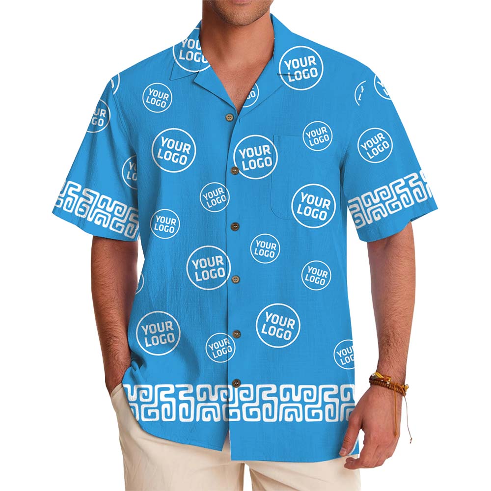 Custom Logo Hawaiian Shirt With Greek Key Border Pattern - variant image 1