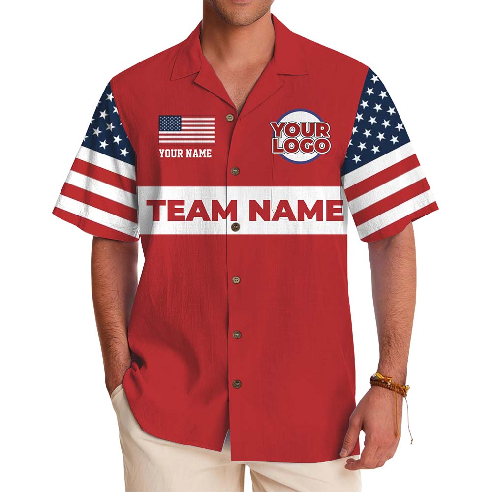 Custom Logo USA Flag Team Hawaiian Shirt With Preview - variant image 1