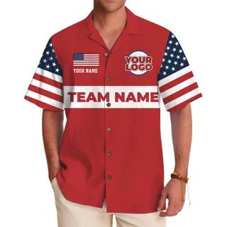 Custom Logo USA Flag Team Hawaiian Shirt With Preview