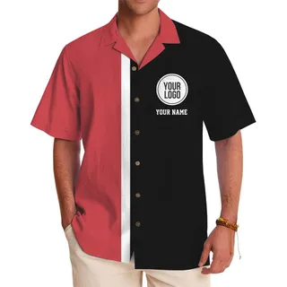 Modern Split Color Custom Logo And Text Button Up Shirt