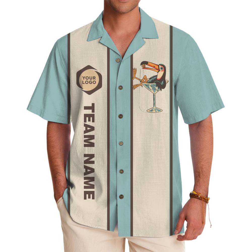 Custom Logo Toucan Cocktail Two-Tone Stripe Button Up Shirt - variant image 1