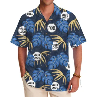 Custom Logo Tropical Leaf Hawaiian Shirt