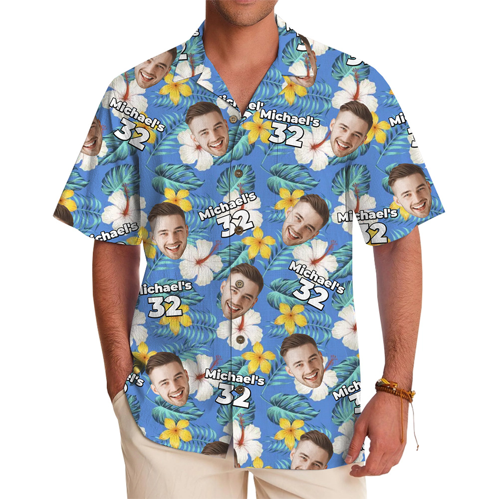 Custom Face Birthday Hawaiian Shirt with Age &amp; Background Options - variant image 1