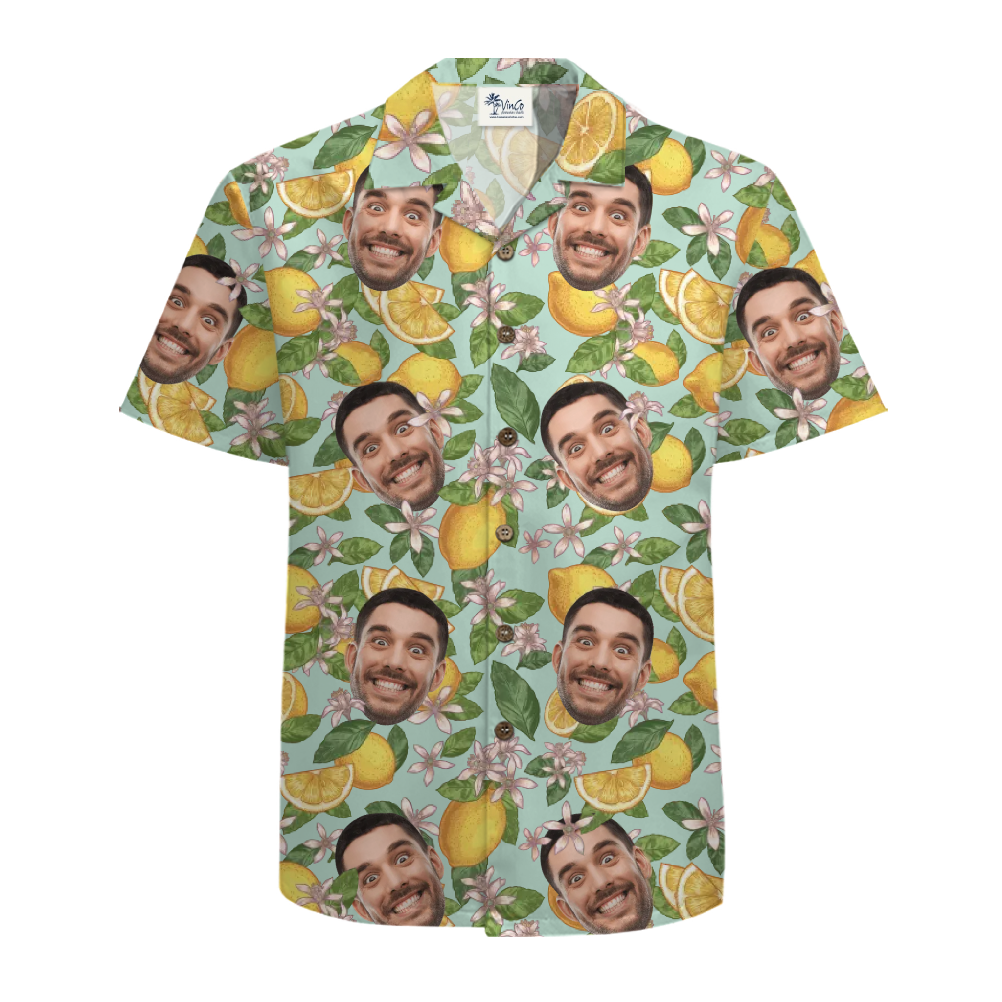 Custom Face Lemon Pattern Hawaiian Button Up Shirt