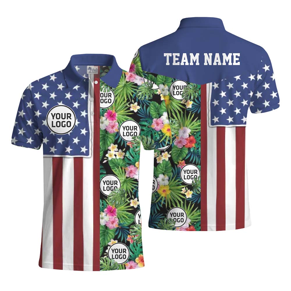 Team USA Tropical Custom Logo And Name Polo Shirt