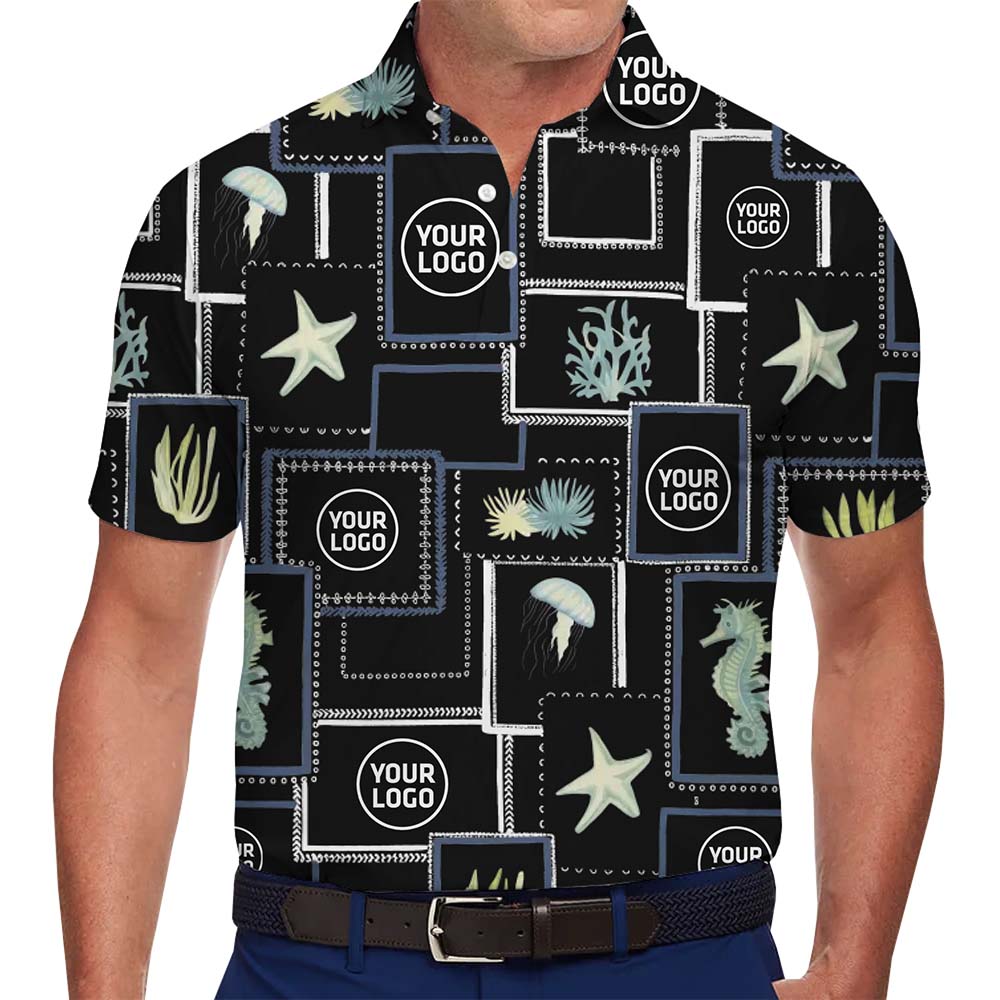 Custom Ocean Theme Logo Polo Shirt With Preview - variant image 1