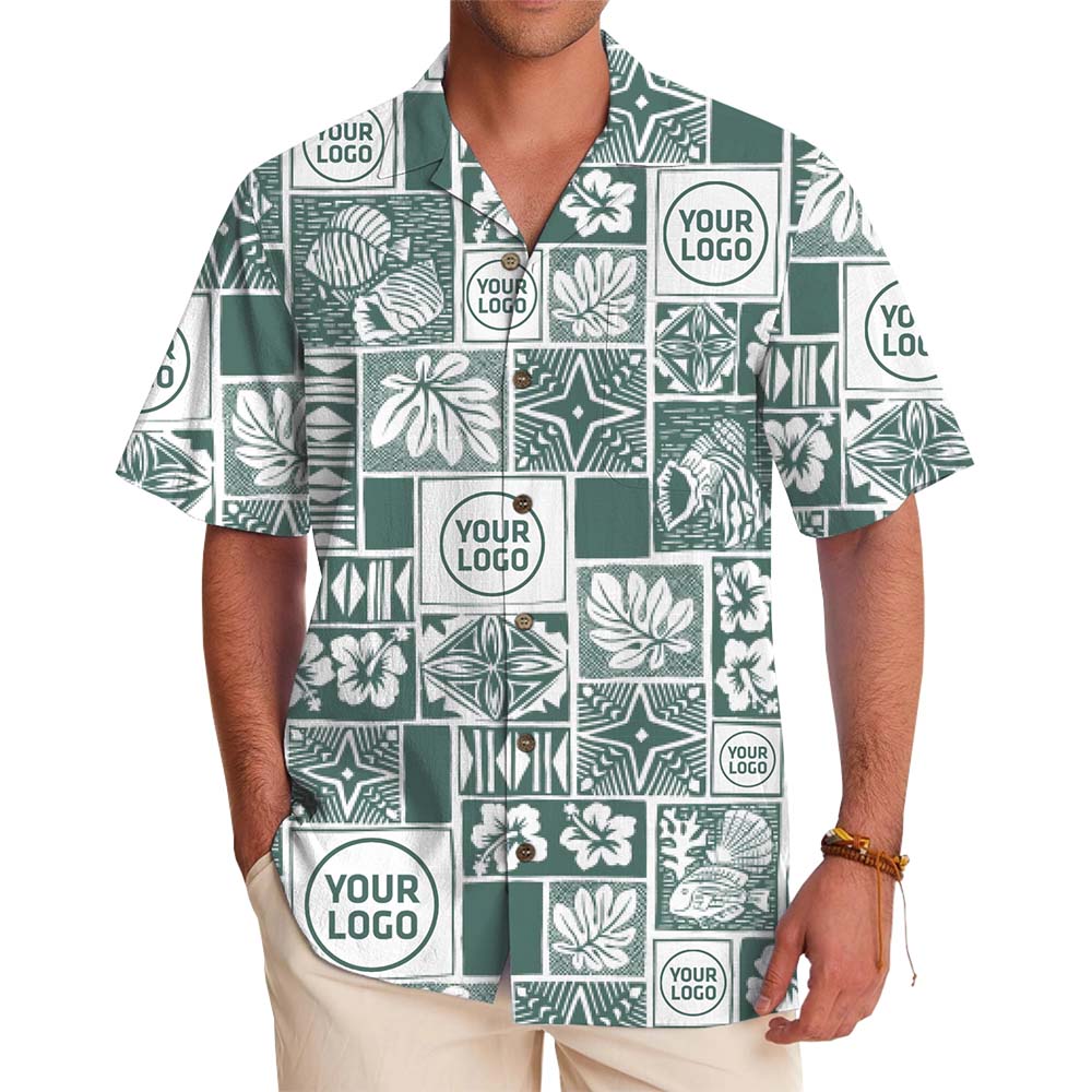 Custom Logo Tropical Fish Floral Hawaiian Shirt - variant image 1