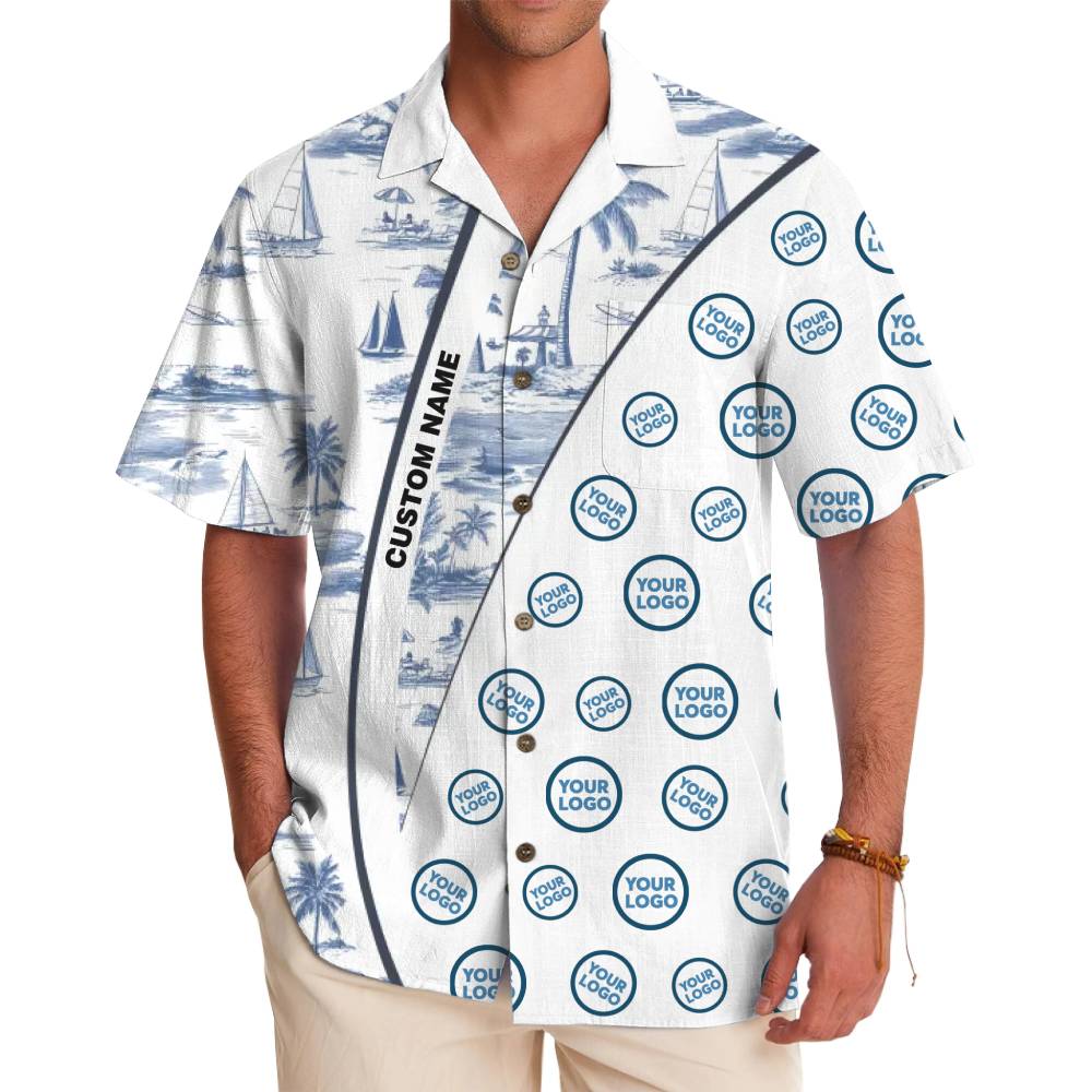 Custom Logo and Name Nautical Scene Aloha Shirt with Live Preview - variant image 1