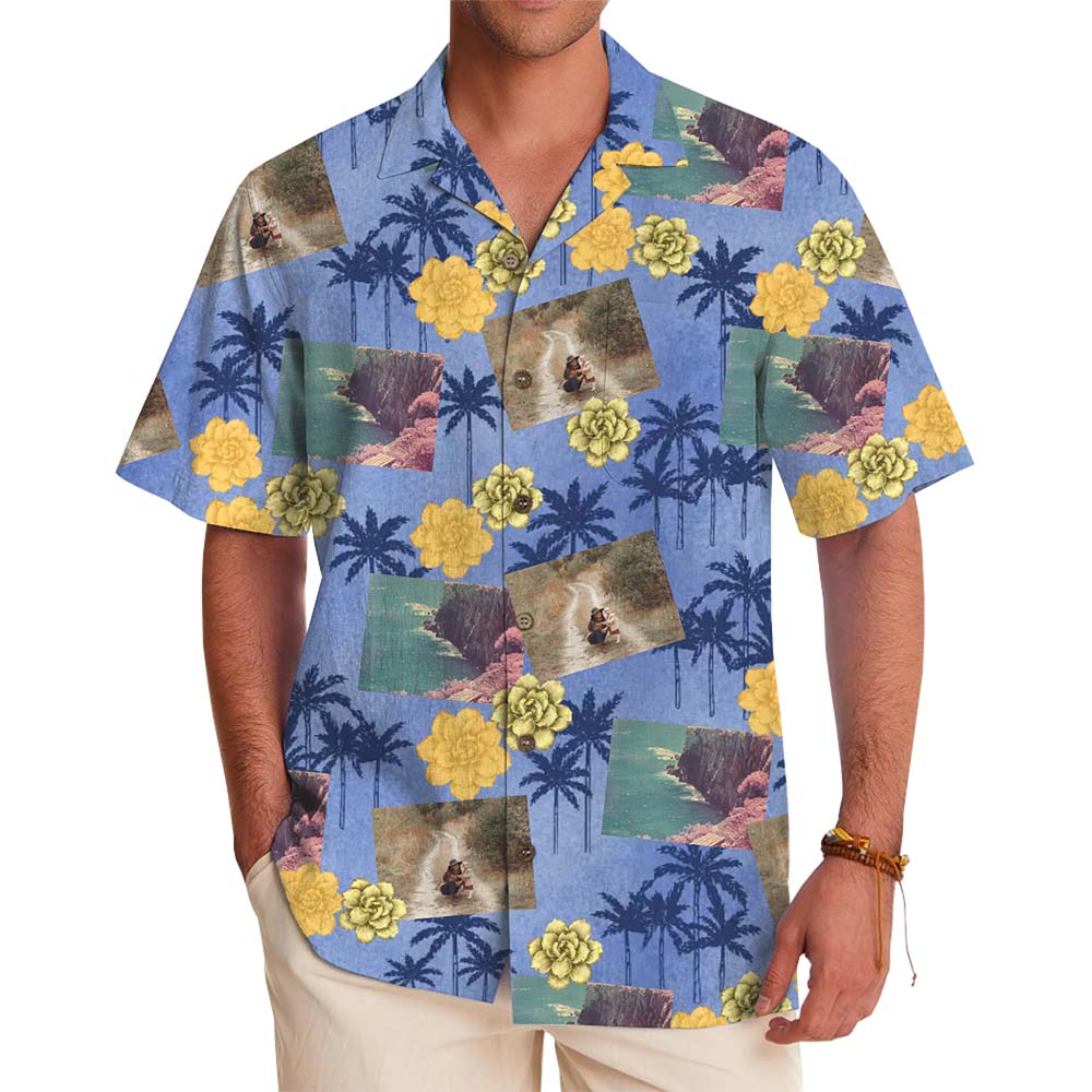 Vintage Palm Memories Custom Photo Hawaiian Shirt - variant image 1