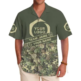 Custom Camo Rose Floral Button Up Shirt with Custom Logo and Name