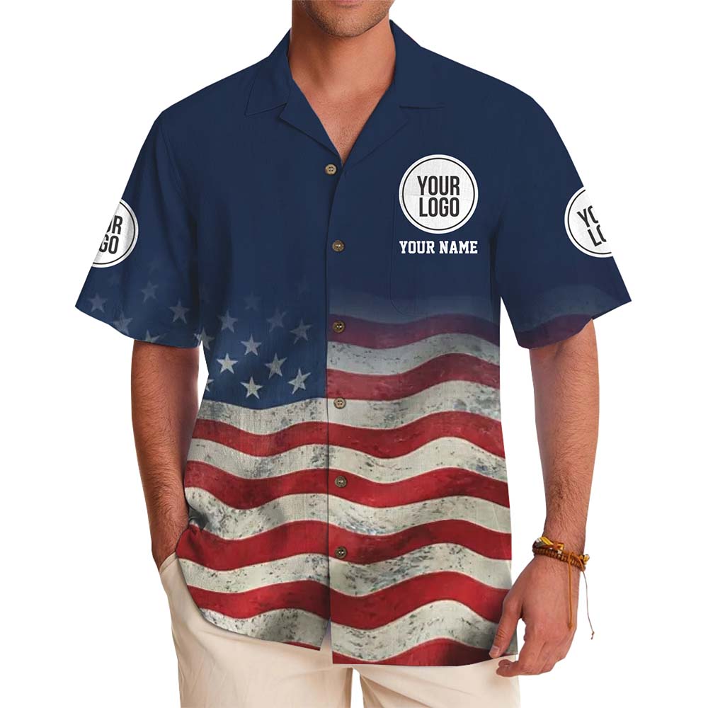 Custom Logo And Name Patriotic Hawaiian Shirt With Preview - variant image 1