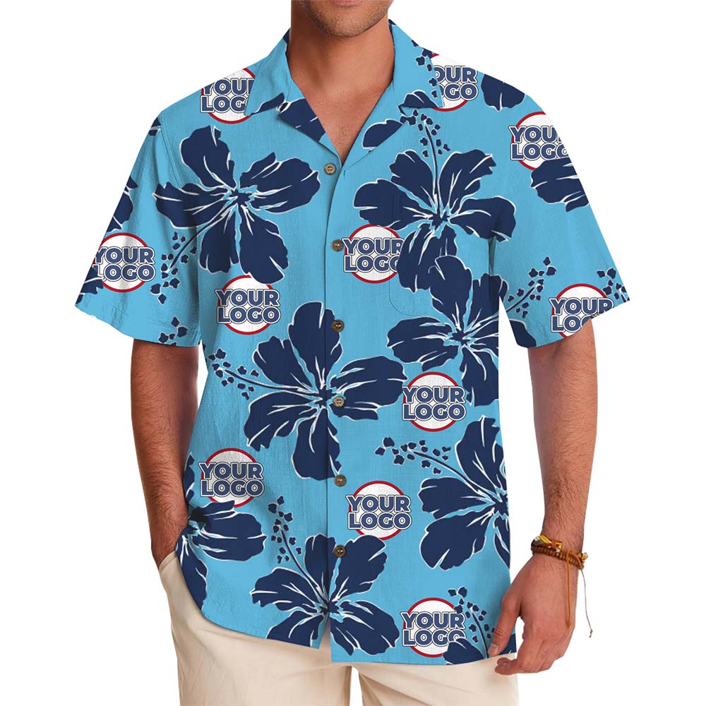 Azure Bloom Custom Logo Hawaiian Shirt With Preview - variant image 1