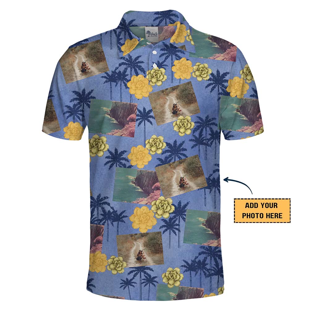 Vintage Palm Collage Personalized Photo Polo Shirt