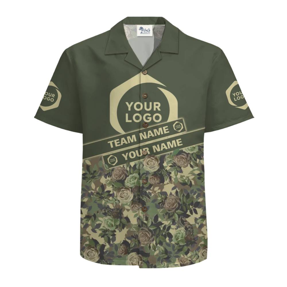 Custom Camo Rose Floral Button Up Shirt with Custom Logo and Name