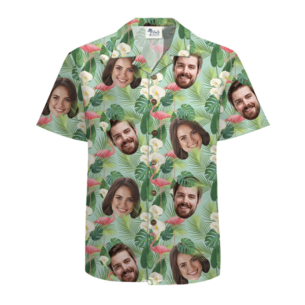 Flamingo Paradise Personalized Face Aloha Shirt