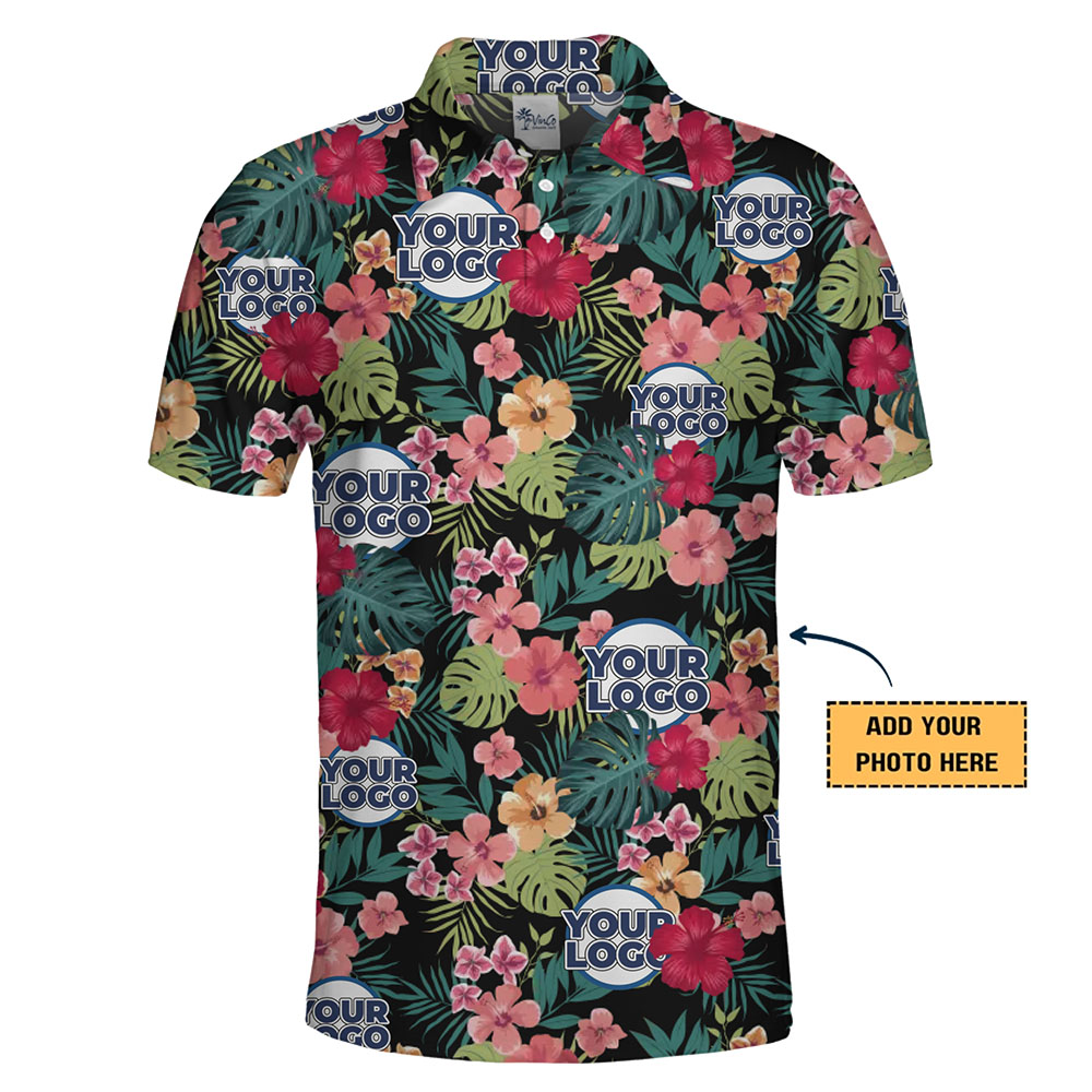 Vibrant Hibiscus Custom Logo Polo Shirt