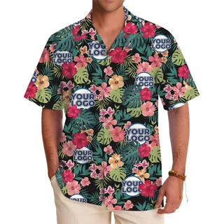 Paradise Floral Custom Logo Button Up Shirt With Preview