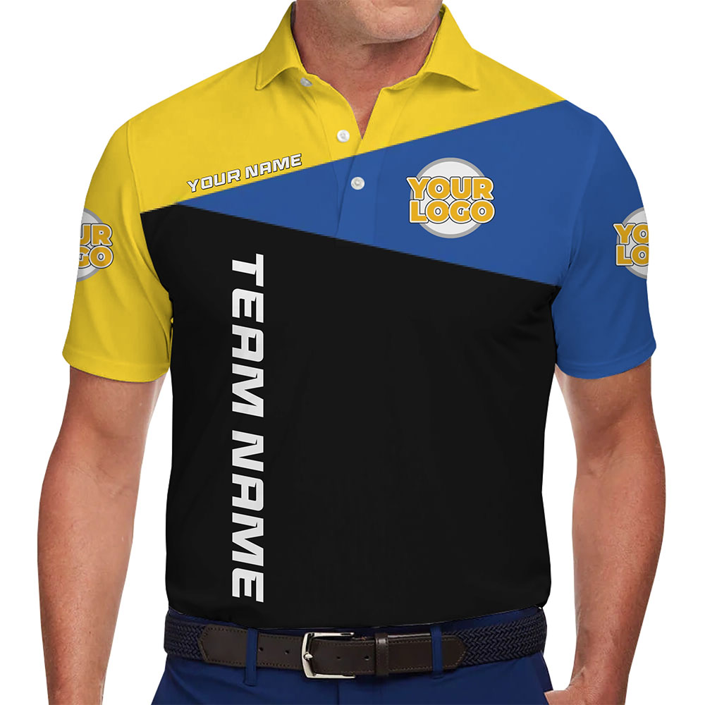 Color Panel Collared Polo Shirt With Custom Logo and Text - variant image 1