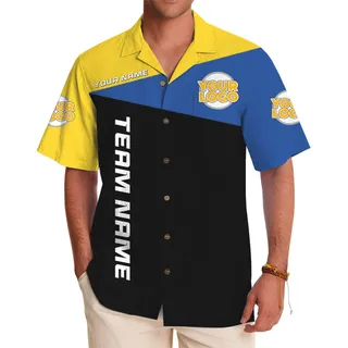 Custom Color Block Logo Hawaiian Shirt With Live Preview